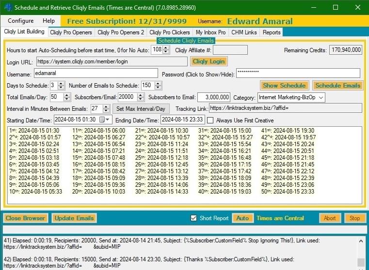 Schedule Cliqly Emails Application